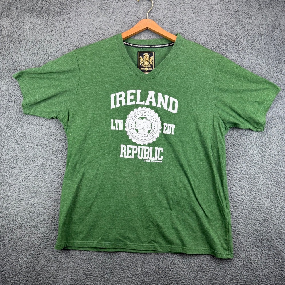 Irish Connexxion Ireland Republic‎ Graphic V-Neck T-Shirt Green Mens XXL